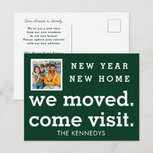 New Year New Home We Moved Photo Family Name Green Announcement Postcard