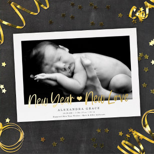 New Year New Love Holiday Birth Announcement 
