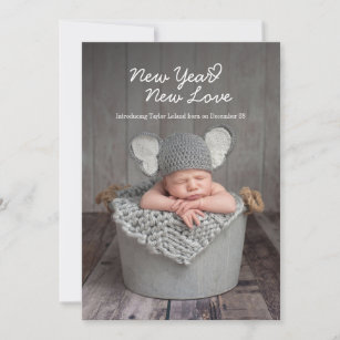 New Year New Love Holiday Birth Baby Photo Announcement