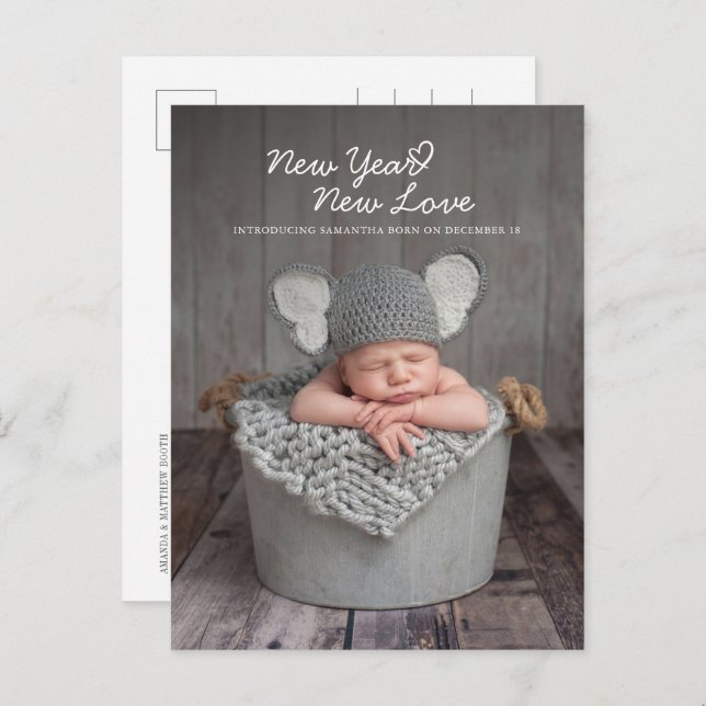 New Year New Love Holiday Birth Baby Photo Announcement Postcard (Front/Back)