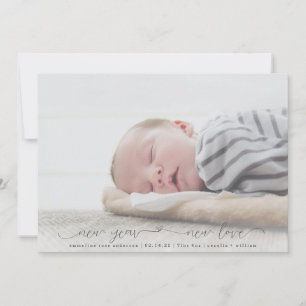 New Year New Love Script Photo Birth Announcement