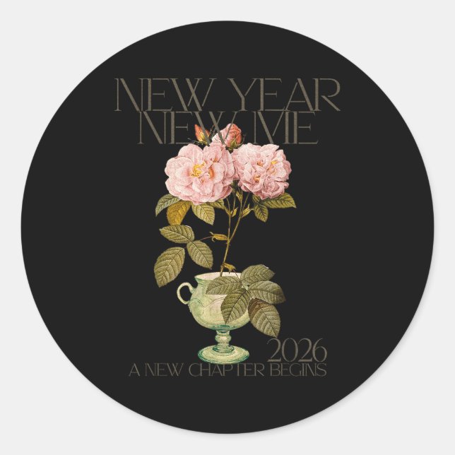 New Year New Me 2026 Floral Aesthetic A New Chapte Classic Round Sticker (Front)