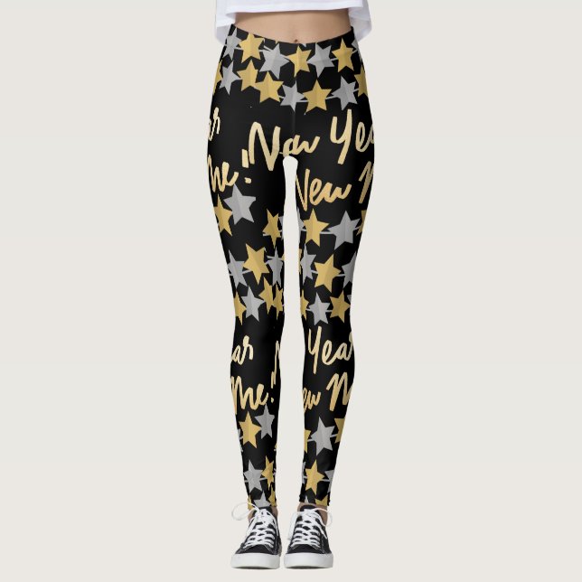 New Year New Me,Happy New Year 2023 Festive Black Leggings (Front)