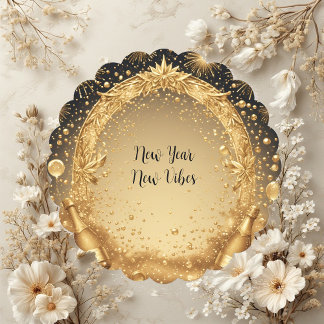 New Year New Vibes Liquid Gold Midnight Champagne Paper Coaster