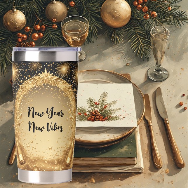 New Year New Vibes Midnight Gold Champagne Sparkle Insulated Tumbler (New Year New Vibes Midnight Gold Champagne Sparkle Insulated Tumbler)