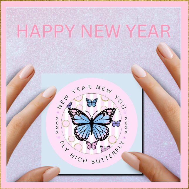 New Year New You Fly Hi Butterfly - Magnetic Card (Say Happy New Year with this Pretty Magnetic Card for the Fridge. )