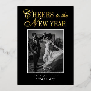New Year Newlyweds Modern Wedding Photo Foil Holiday Card