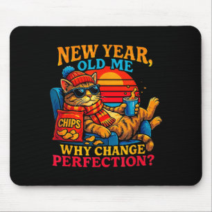 New Year Old Me Funny Cat Retro Lazy Meme Gift  Mouse Pad