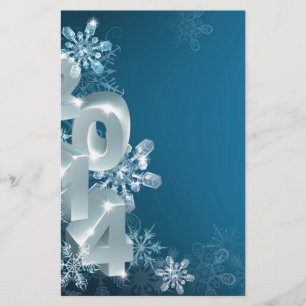 New Year or Christmas 2014 Snowflakes Background Stationery