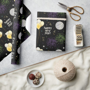 New Year Party Balloons Wrapping Paper