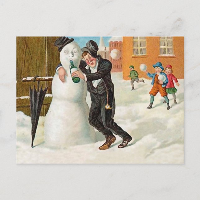 New Year party drunk, funny vintage holiday Postcard (Front)