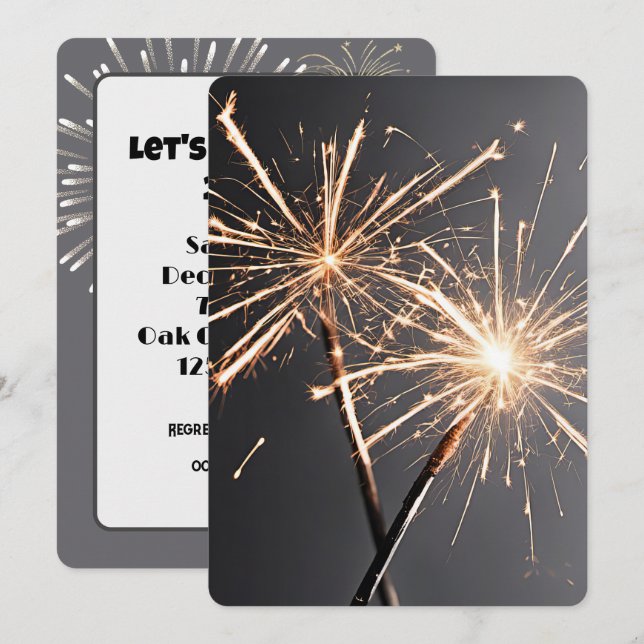 New Year Party Sparklers Invitation (Front/Back)