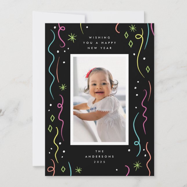 New Year Party Streamers Photo Card (Front)