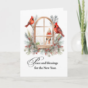 New Year Peace and  Blessings Cardinal Birds Card