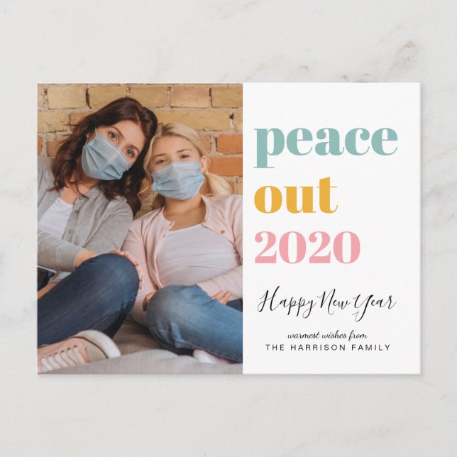 New Year Peace Out 2020 Photos Colourful Holiday Postcard (Front)
