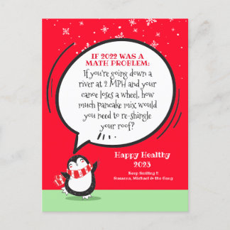 New Year Penguin Funny Math Problem Personalized Holiday Postcard