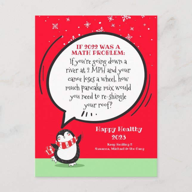  New Year Penguin Funny Math Problem Personalized  Holiday Postcard (Front)