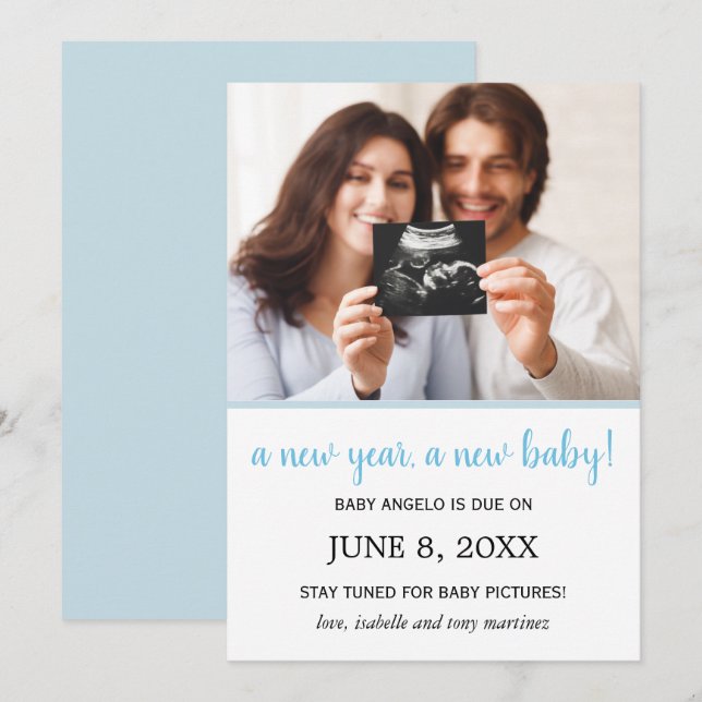 New Year Photo Baby Boy Pregnancy Announcement (Front/Back)