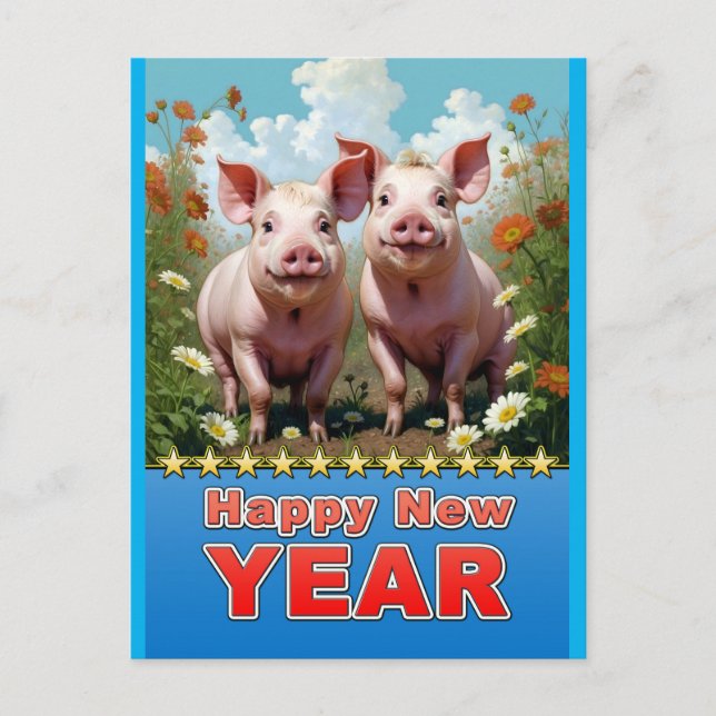 new year pigs postcard (Front)