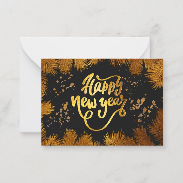 New Year Pine Gold Elegant Corporate Party Card (Front)