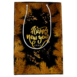 New Year Pine Gold Elegant Corporate Party Medium  Gift Bag