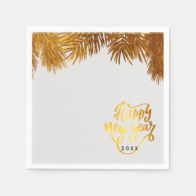 New Year Pine Gold Elegant Corporate Party Napkin (Front)