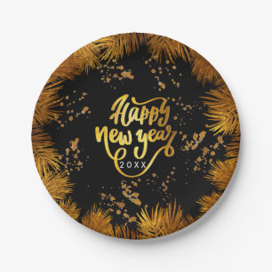 New Year Pine Gold Elegant Corporate Party Paper Plate