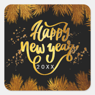 New Year Pine Gold Elegant Corporate Party Square Sticker