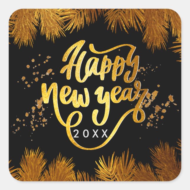 New Year Pine Gold Elegant Corporate Party Square Sticker (Front)
