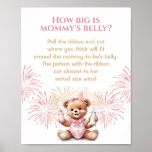 New Year Pink Baby Shower How Big Is Mommy's Belly Poster
