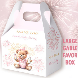 New Year Pink Girl Baby Shower Large Gable Favor Box
