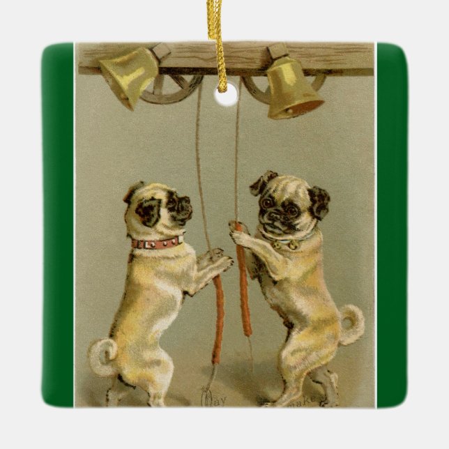 New Year Pugs Ringing Bells Ornament (Front)