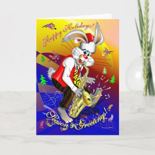New Year-Rabbit, Rabbit on Saxophone, Chinese new Holiday Card