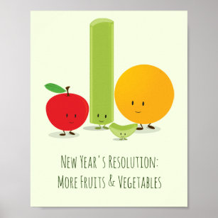 New Year Resolution Healthy Eating Fruit Vegetable Poster