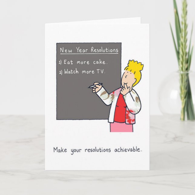 New Year Resolutions Humor Cake and TV Holiday Card (Front)