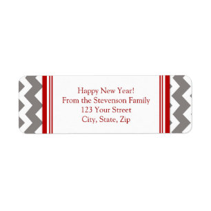 New Year Return Address Labels Grey Red