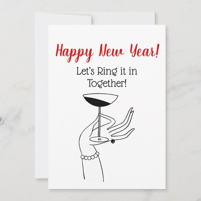 New Year’s Art Deco Lady’s Holding Champagne Glass Invitation (Front)