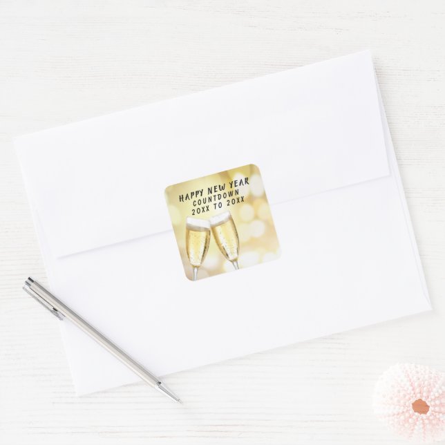 New Year’s Eve & Day Toast Celebration Party Square Sticker (Envelope)