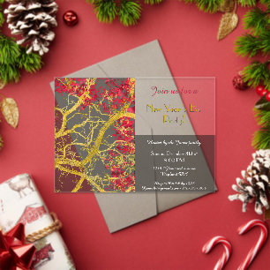 New Year’s Eve gold tree red leaves Acrylic Invitations