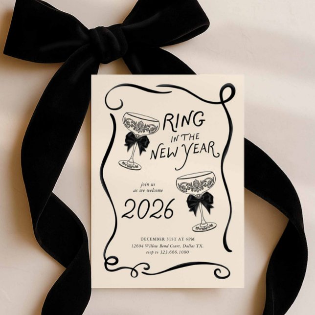 New Year’s Eve Hand Drawn Party Invite (2026 Ring in the new year hand drawn party invitation)