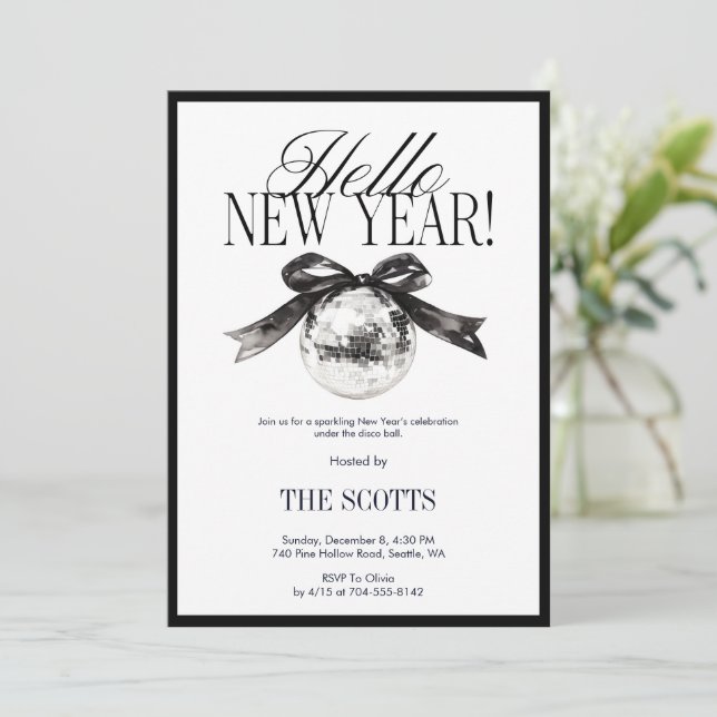 New Year’s Eve Hello New Year Disco Ball Invitation (Standing Front)