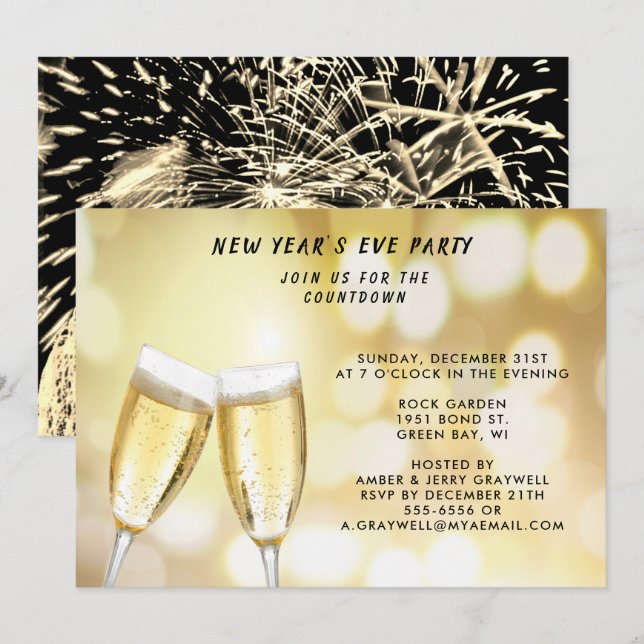 New Year’s Eve Party Celebration & Fireworks, ZRP Invitation (Front/Back)