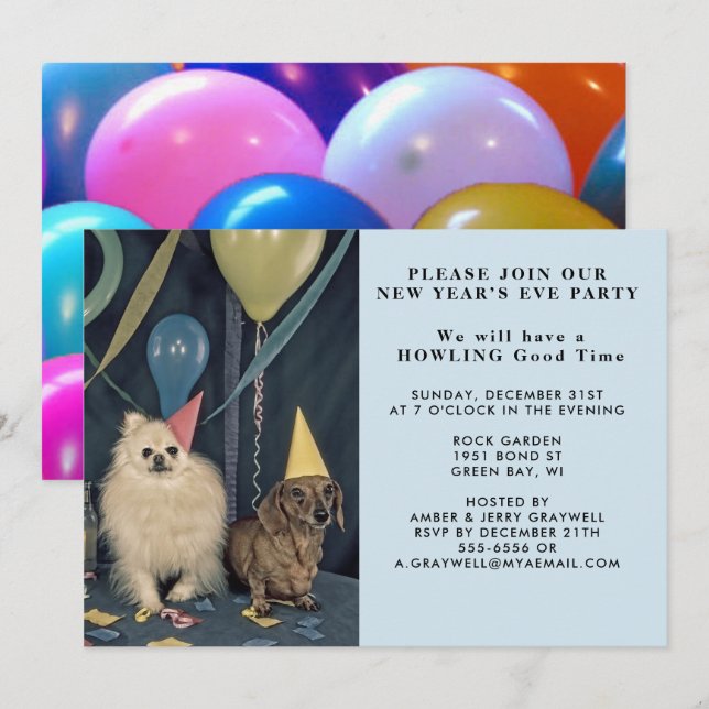 New Year’s Eve Party Dogs and Balloons Invitation (Front/Back)