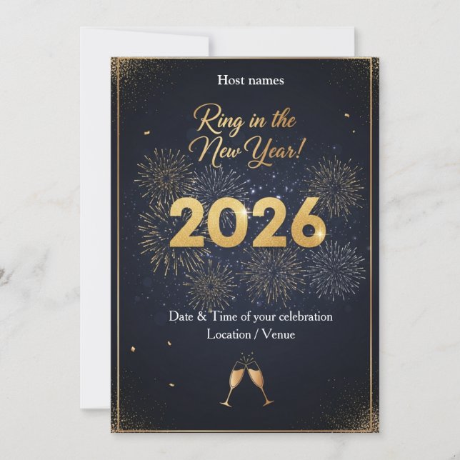 New Year’s Eve Party Invitation – Golden Midnight (Front)