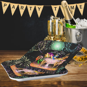 New Year’s Eve Party Spirits Black Background Paper Plate