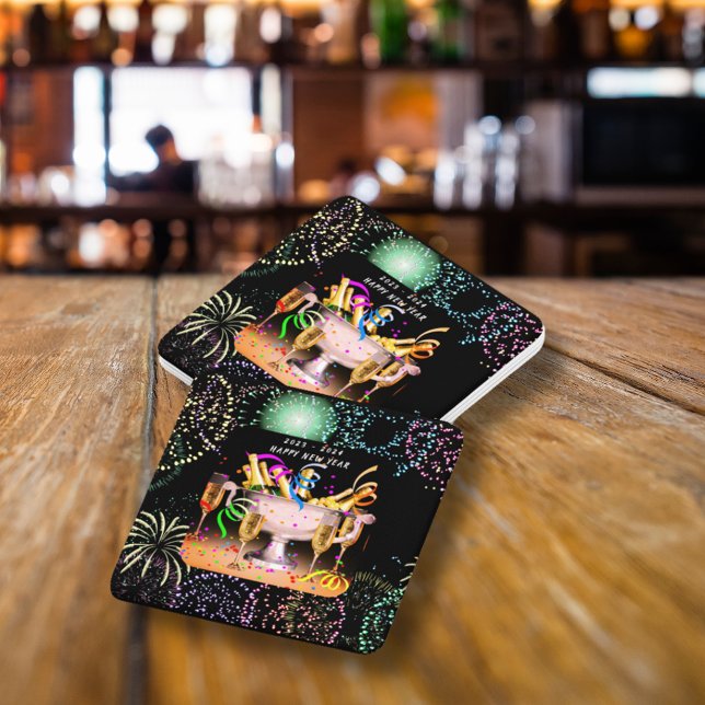 New Year’s Eve Party Spirits Black Background Square Paper Coaster (New Year’s Eve Party Spirits Black Background Square Paper Coaster)