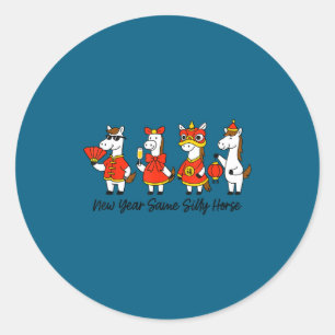 New Year Same Silly Horse Funny Chinese Lunar New Classic Round Sticker