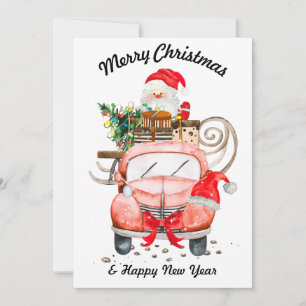 new year Santa truck merry Christmas Invitation