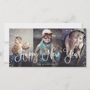 New Year Snow Seamless 3-Photo Holiday Card