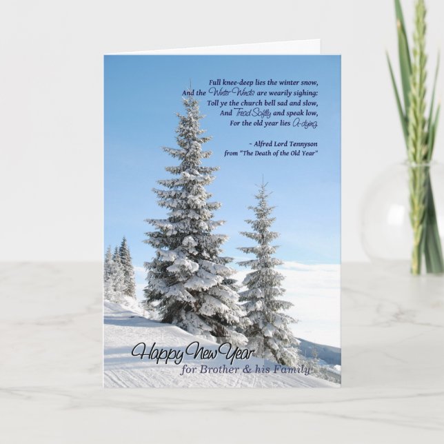 New Year Snow Trees Brother & Family Tennyson Poem Holiday Card (Front)